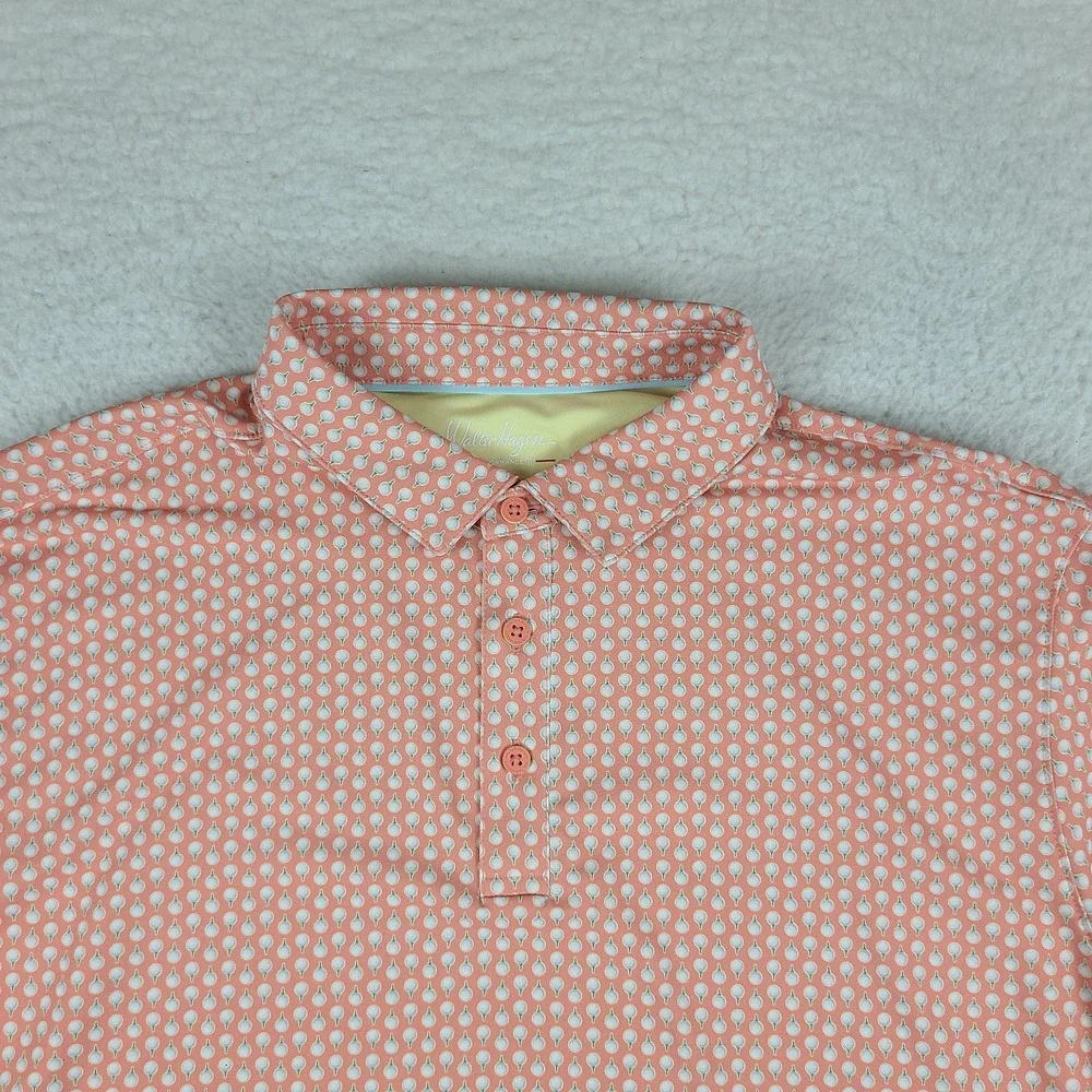 Walter Hagen Polo Shirt Mens Large Orange Blue Performance 11 Golf Short Sleeve